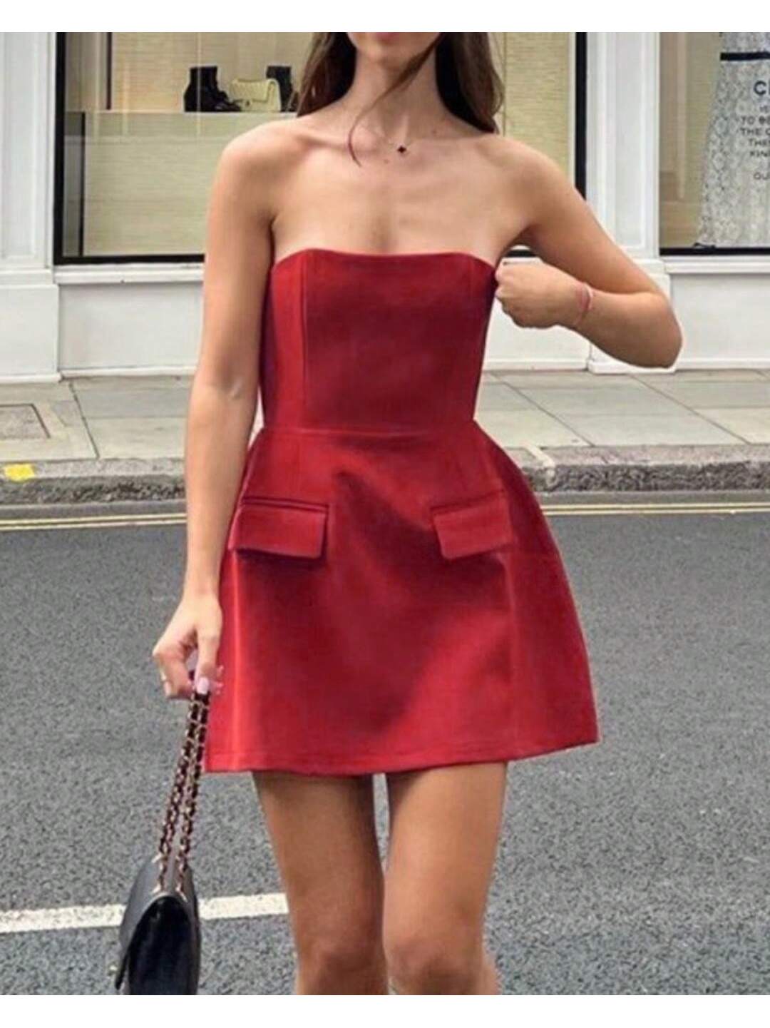Vestido Feminino Curto de Alfaiataria | Tomara que Caia Elegante com Detalhes na Frente