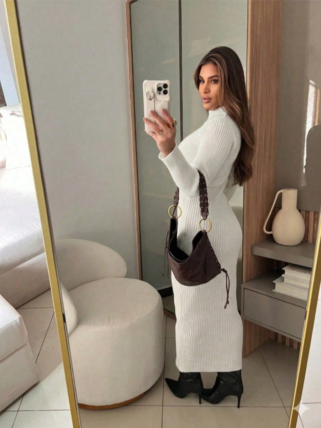 VESTIDO CANELADO COM MANGA