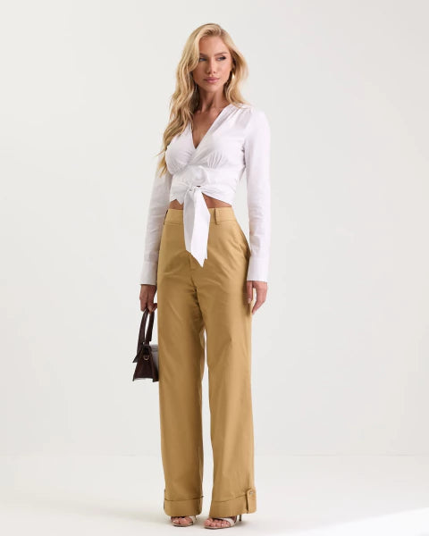 Calça Edilma Em Tricoline Bege