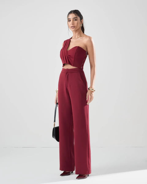 Calça Nina Em Alfaiataria Vinho