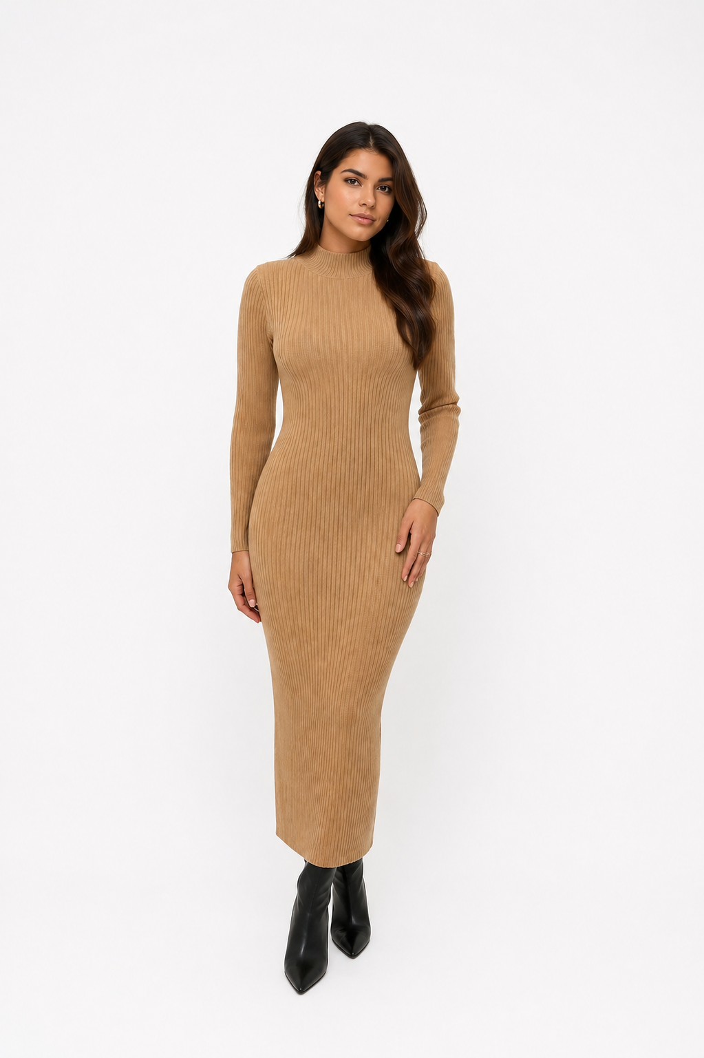 VESTIDO CANELADO COM MANGA